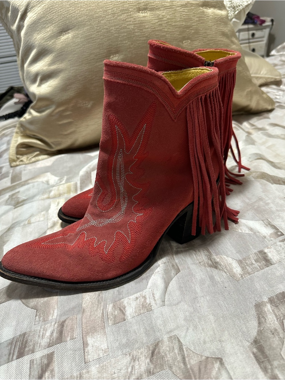 Old Gringo Red Suede Fringe Western Ankle Boots